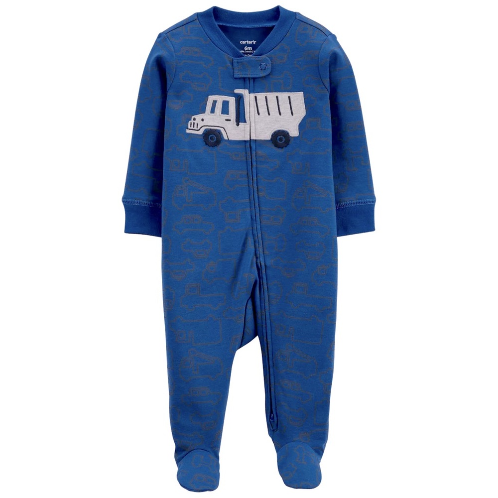 Carter’s Blue Dump Truck 2-Way Zip Footie Sleeper Baby 3M